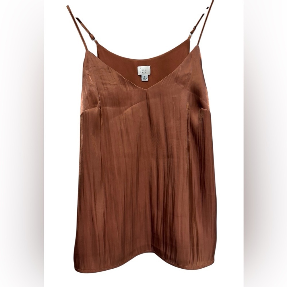 A New Day Women's Brown Shimmer Copper  Adjustable Strap Tank Sz M
